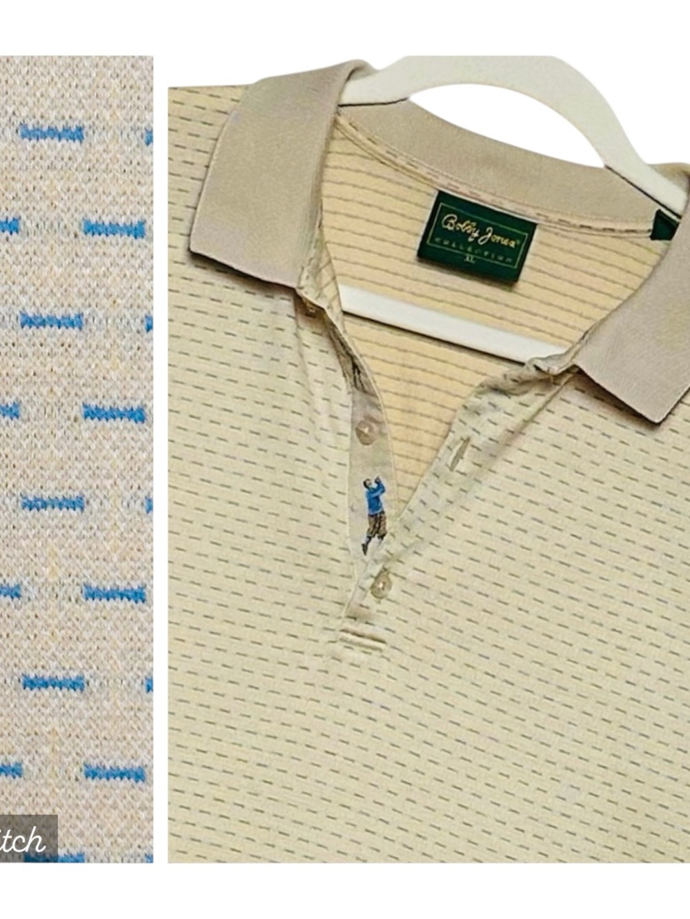 VTG BOBBY JONES Collection XL Pale Yellow Turquoise Knit Golf Polo Cotton Italy